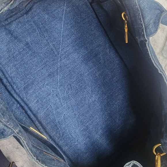 PRADA CANAPA AVIO DENIM LARGE SIZE TOTE, WITH STRAP... AUTHENTIC W/CARD... - Picture 14 of 16